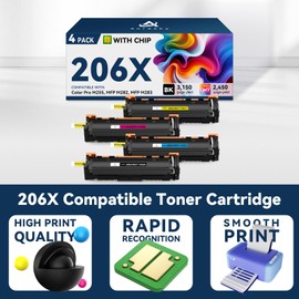 AURASKY 206X Toner Cartridge 4 Pack High Yield Compatible Replacement for HP 206X 206A hp Set Works with Color Laserjet Pro MFP M283fdw M283cdw M283fdn M282nw Pro M255dw M255nw M283 M255 Printer Ink W2110X