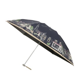 Moonbat [Ducks] Parasol Folding Umbrella, Women's, Made in Japan, For Rain or Shine, First Class Light Blocking, Heat Blocking, UV Colorful Cityscape, 22-125-12216-02 Blue