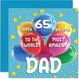 Stuff4 65th Birthday Card - World's Most Amazing Dad - Happy 65th Birthday Card for Dad from Son Daughter 145mm x 145mm Age 65 Sixty-Five Greeting Cards for Dad Father Papa