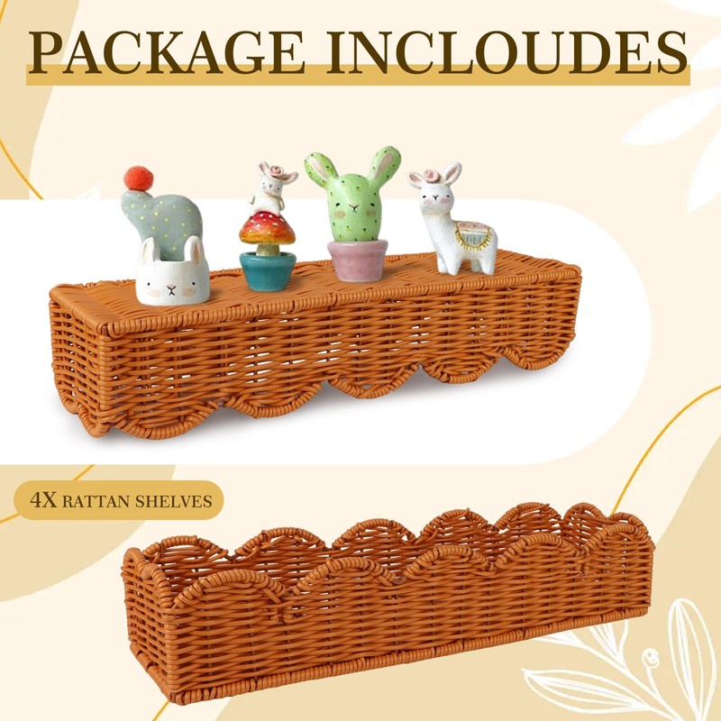4 Set Nursery Book Shelves Scalloped Plastic Artificial Rattan Classroom