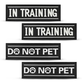 4Pcs Dog Patches for Harness, DO NOT PET Dog Harness Patches with Hook Backing, in Training Dog Patch, Reflective Removable Tags, Creative Cartoon Font