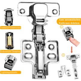 Kinisty 8 Pieces Cabinet Hinges Soft Close Hinges Cabinet Door Opening Angle 110° with Hydraulic Spring, Pot Hinge Furniture Hinges for Kitchen Cabinet, Removable