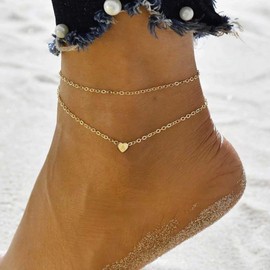 Turandoss Layering Initial Ankle Bracelets for Women, 14K Gold Filled Anklet With Letter Initial, Beach Jewelry Gifts G