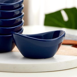 Swuut Ceramic Dipping Bowls Set of 6,1.5 Oz White Dip Pinch Bowl,Soy Sauce Dishes,Mini Bowls for Charcuterie Board Sushi,Tomato Sauce,BBQ and Party Supplies(Navy)