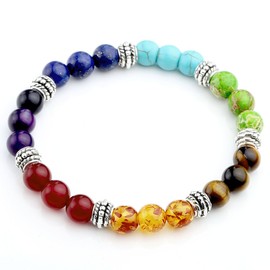 Jovivi 7 Chakras Bracelet Reiki Natural Gemstone Healing Balancing Round Beads Crystal Stone Bracelets for Women