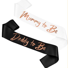 2 Pack White and Black Foiled 'Mummy to Be' Sash - Satin Baby Shower Sash for Mum, Perfect for Baby Shower Parties, Gender Reveals, and Celebrations
