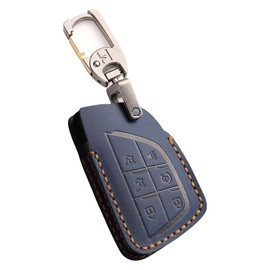 Hontumax Leather 6-Button Key Fob Cover Case Case for GMC Compatible with Hummer Yukon XL Sierra Acadia Canyon, for Chevy Tahoe Colorado Suburban Silverado, for Buick Envision 2021-2025 (Blue)