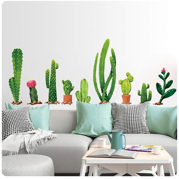 Finduat Cactus Wall Stickers Decals, Removable Cactus Vinyl Wall Stickers for Kids Nursery Bedroom Living Room