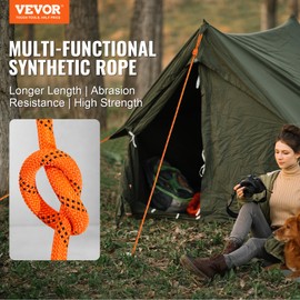 VEVOR Double Braided Polyester Rope, 1/2 in x 220 ft, 48 Strands, 8000 LBS Breaking Strength Outdoor Rope, Arborist Rigging Rope for Rock Hiking Camping Swing Rappelling Rescue, Orange/Black