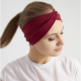 Women's Stretchy Knotted Headbands, Solid Color, Non-Slip for Yoga, Workout, Running (Burgundy, 1 Count (Pack of 1))