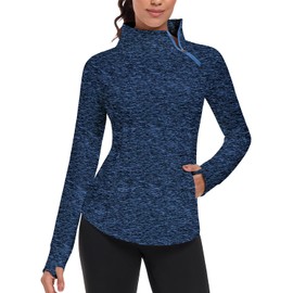 WOWENY Women's Fleece Sweatshirts Zip Mock Neck Long Sleeve Sweatshirt Ski Hiking Pullover Thermal Jacket with Thumb Hole Blue XL