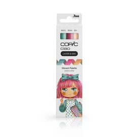 Copic Ciao Layer & Mix Vibrant Palette Marker Set with 3 Different Colours, Layout Markers with One Medium Width and One Brush Tip