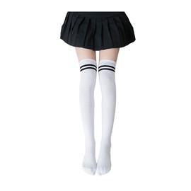 RAKUKOU Over Knee Socks, Cotton, Long Socks, Knee High Socks, Cotton, Thermal, Cold Protection, Soft, Beautiful Legs, Commuting to School or Work, Cute, 2-Line - White
