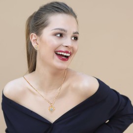 Rumnoke Jewellery Set for Women Cubic Zirconia Jewelry Set Necklace Bracelet and Earrings Set Gifts for Women Gold Heart