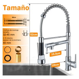 Bowoshen grifo de cocina Llave Monomando Fregadero extensible color plata brillante