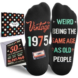 HAPPYPOP 1975 Birthday Gift Ideas - Socks for 50 Year Old Man Woman, Cool 1975 Birthday Gifts for Him Her with Cards