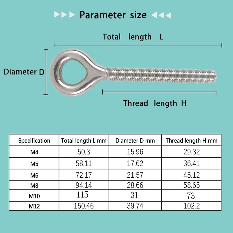 HVDHYY M5 304 Stainless Steel Eye Bolts Closed Coil Screw