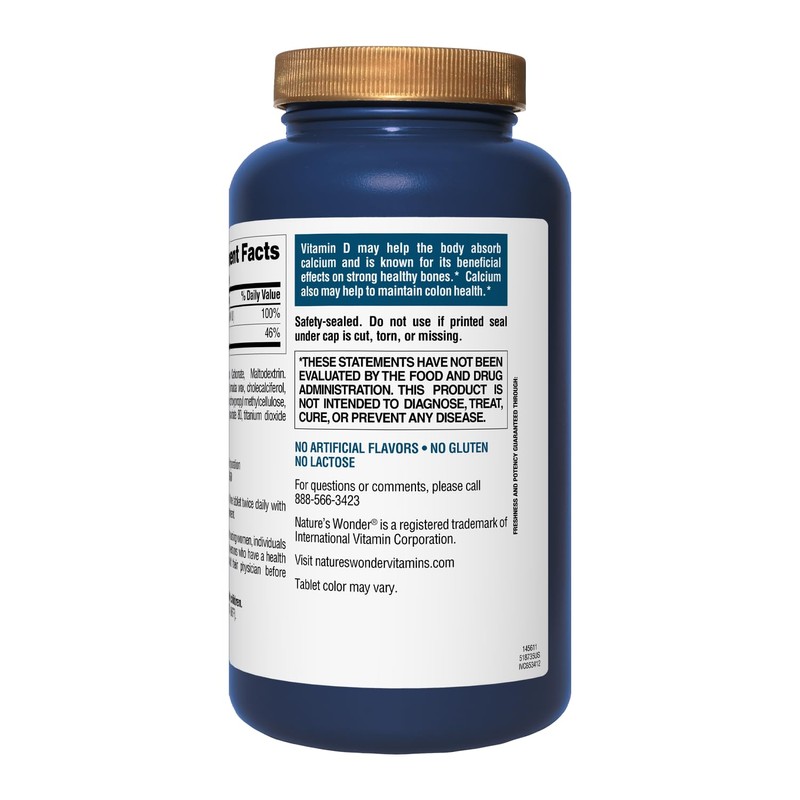 Nature's Wonder Calcium 600 mg with Vitamin D3 20 mcg