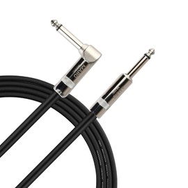 Maro GJAB 1/4 Inch Right Angle to Straight Guitar Cable, Instrument Cable for Electric Guitar, Bass Guitar, 6.35mm Instruments Cord, Black/Silver, 10FT