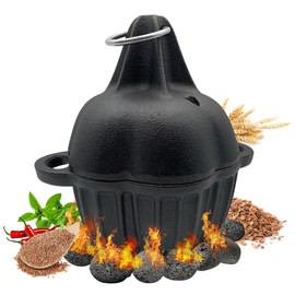JULYSVE Small Cast Iron Smoker Box & Garlic Roaster Garlic Presses, Pre-Seasoned Wood Chip Smoker Box for Gas/Pellet/Charcoal Grills, Cast-Iron Garlic Baker, Veggie Roaster for BBQ Meats Vegetables