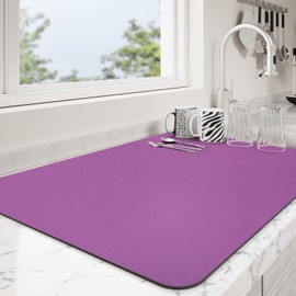 Ecotrim - Dish Drying Mat for Kitchen Counter | Coffee Bar Mat for Countertops | Heat Resistant Drainer Mat with Non-slip Rubber Backed | Hide Stain Kitchen Absorbent Draining Mat | Purple 16"x20"