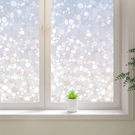 3D Pebble Window Privacy Film, Frosted Glass Window Film,Vinyl Decorative Window Decals, UV Blocking Window Coverings Static Clings Non Adhesive Window Film (23.6 x 157.4 inch)