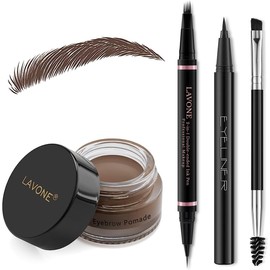 LAVONE Kit de Maquillaje Lápiz de Cejas, Con Lápiz Microblading de Cejas Impermeable 2 En 1, Pomada de Cejas, Delineador de Ojos y Brocha de Cejas de Doble Punta, Kit de Lápiz de Cejas para Cejas Natu