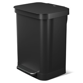 Glad Stainless Steel Step Trash Can, Series 2 with Clorox Protection - Large Black Kitchen Garbage Bin with Soft Close Lid, Foot Pedal and Waste Bag Roll Holder, 13 Gallon
