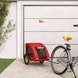 vidaXL Pet Bike Trailer - Red Iron Bicycle Pet Cart with Oxford Fabric, Mesh Windows, Zippered Entry, Reflective Elements for Safety, and Ample Storage Space