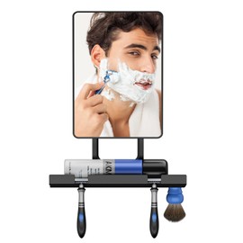 Espejo para Regadera Antiempañante Grande (23x16.4cm) con Bandeja de Almacenamiento, Espejo de Ducha Giratorio 360° para Afeitarse, Instalación Firme 