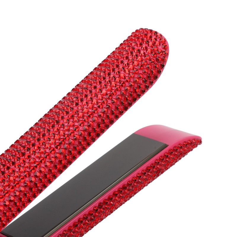 Professional Red Hair Straightener Titanium Curler Straightening Curling Rhinestone Flat