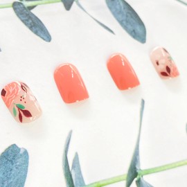 Press on Nails Almond False Nails Full Cover with Flower Designs Acrylic Nail Short French Tip Sticks on Nail for Women Girls Nails Supplies Decorations 24pcs