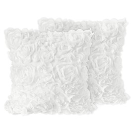 Sweet Jojo Designs White Floral Rose Decorative Accent Throw Pillows - Set of 2 - Solid Flower Luxurious Elegant Princess Vintage Boho Shabby Chic Luxury Glam High End Roses