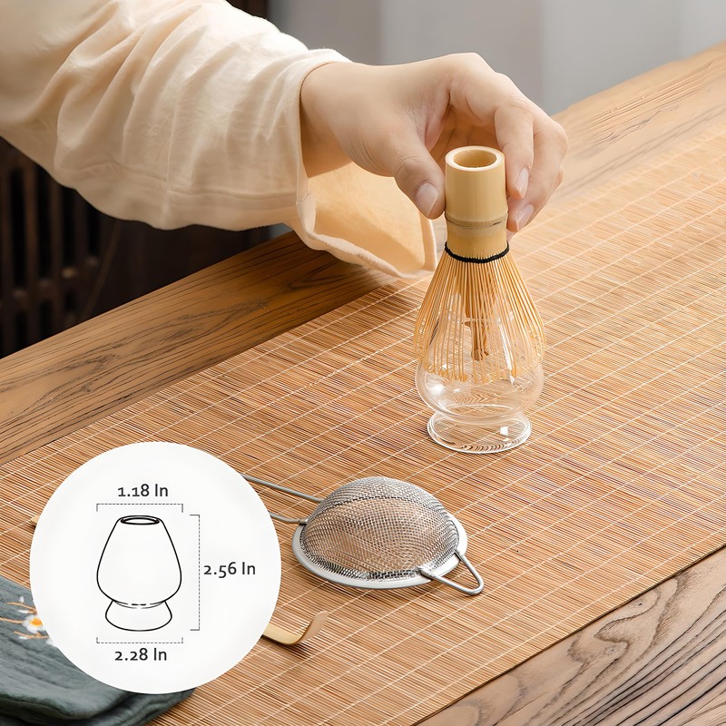 LamChyar Matcha Bowl with Spout, Matcha Whisk Holder, Glass Matcha