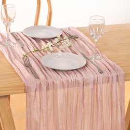 MLMC Dusty Pink Valentine's Day Table Runner Rustic Farmhouse Cheesecloth Table Runner 10ft Gauze Boho Cheese Cloth Table Runner 35x120 Inches for Wedding Girl's Room Baby Shower Decor