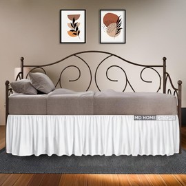 Ruffled Daybed Skirt with Split Corners- White Twin Daybed Skirt 12 Inch Drop- Microfiber Sofa Bed Skirt for Living Room Guest Room- Daybed Skirt for Twin Bed with Platform Three Sided Coverage