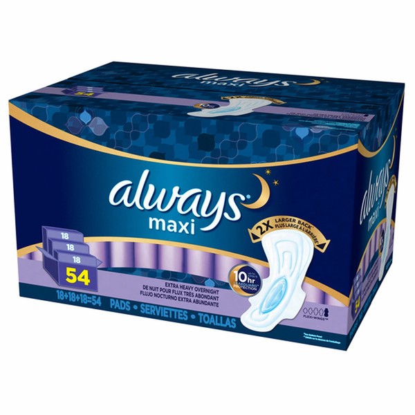 Product of Always Extra-Heavy Overnight Maxi Pads with Flexi-Wings, 54 ct. - Maxi Pads [Bulk Savings]