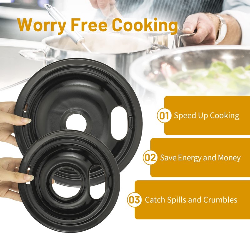 HYGINIC 4 Pack Black Drip Pans, Compatible with Whirpool Kenmore