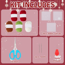 WEBEEDY 2 Sets DIY Christmas Plastic Canvas Box Kit Include Mesh Canvas Sheets,5 Colorful Yarn and Instruction for Beginners Embroidery Crafting Gift Boxes Needle Points Starter Kit Sewing Set