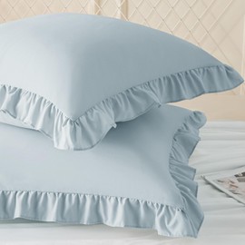 KKJIAF Ruffle Pillow Cases 18x18 Inches, Dusty Blue Square Ruffled Pillow Covers Set of 2, Microfiber Wrinkle Resistant Pillow Shams with Envelope Closure for Sofa Bed Living Room