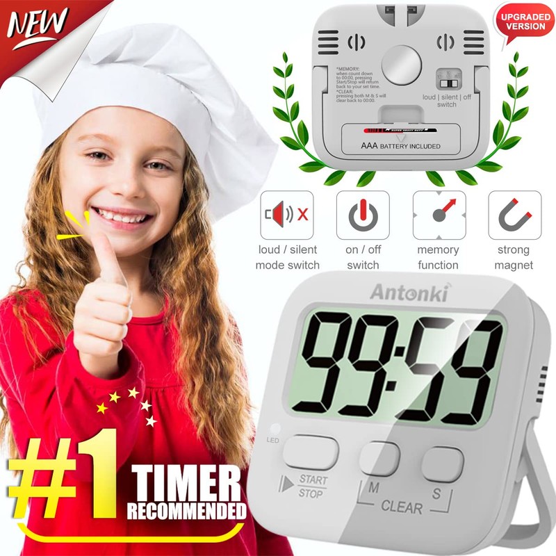 Timer, Kitchen Timer, Timer for Kids, Digital Timer for Cooking,