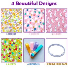 LGSMFT Easter Wrapping Paper for Kids,Gift Wrapping Papers 20 x 28inch Cute Wrapping Paper 12 Sheets 3 Design Pattern Easter Theme Gift Wrap for Spring Time, Party, Holiday and All Occasions
