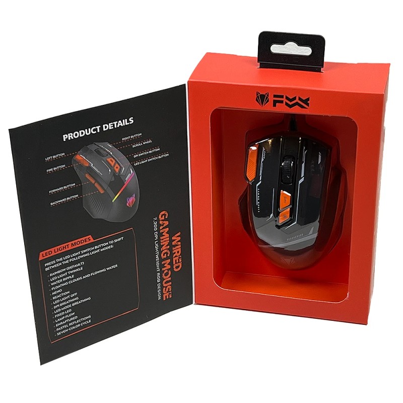 FOX PC RGB Wired Optical Gaming Mouse 7200 DPI Lightweight