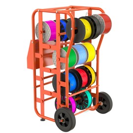 Wire Spool Rack Wire Caddy for Spool, Portable Wire Rack Dispenser with Wheels, Automotive Wire Storage, Multi-Spool Wire, Cable Dispenser, Electrical Wire Spool Holder Cart with Storage Tray (Orange)
