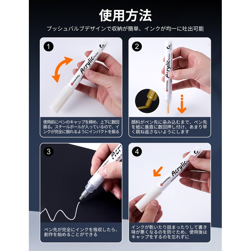 White Pen, aninako, White Marker, Extra Fine Point, 0.5mm, 3