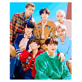 ZPPLD Paint by Numbers Adults, Kpop BTS Paint by Numbers, DIY Hand Painted Oil Painting Kit for Beginners and Adults, BTS Fan Item, BTS Fans Creative Gift, Home Decoration, Without Frame, 40 x 50 cm