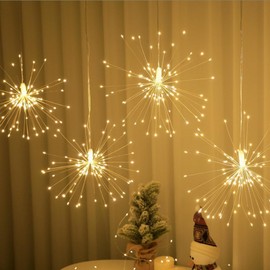 LOFTOLMEA 5 Pack Solar Firework Lights Outdoor, 450 LED 8 Modes Waterproof Hanging Fairy Light, Starburst Light for Party Wedding Garden Decoration (Warm White, 450LED)