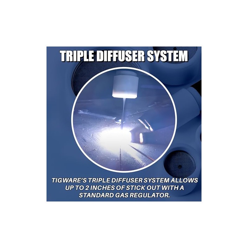TIGWARE Teflon TIG Welding Cup, Virtually Unbreakable, Triple Diffuser System,