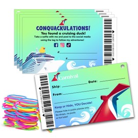 Cruising Rubber Duck Tags, Duck Tags, Carnival Cruising Line Gold Sailing Card, Duck Duck Tags, Ducking Game Cards, 50 Pack, 3.5 x 2 inches, with Hole and Rubber Bands(Cruise Tags 7FDC224)