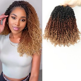 Yanky Twist Crochet Braids Hair Ombre Brown 100% Handmade Synthetic Short Re-twisted Curls Bohemian Spring Twists Crochet Braids for Black Women Pro-looped Hair Extensions(10” 8 packs 3T3027)
